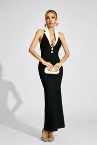 Faelar Contrast Collar Bandage Maxi Dress In Black