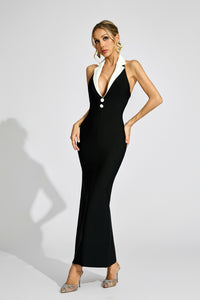 Faelar Contrast Collar Bandage Maxi Dress In Black
