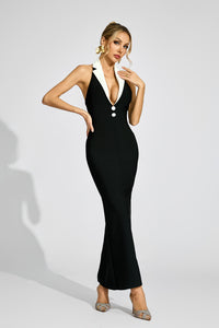 Faelar Contrast Collar Bandage Maxi Dress In Black