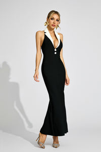 Faelar Contrast Collar Bandage Maxi Dress In Black