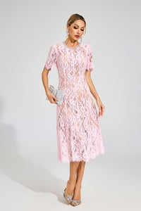 Fyrene Cutout Lace Midi Dress In Pink