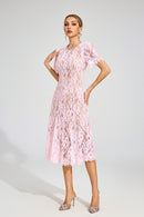 Fyrene Cutout Lace Midi Dress In Pink