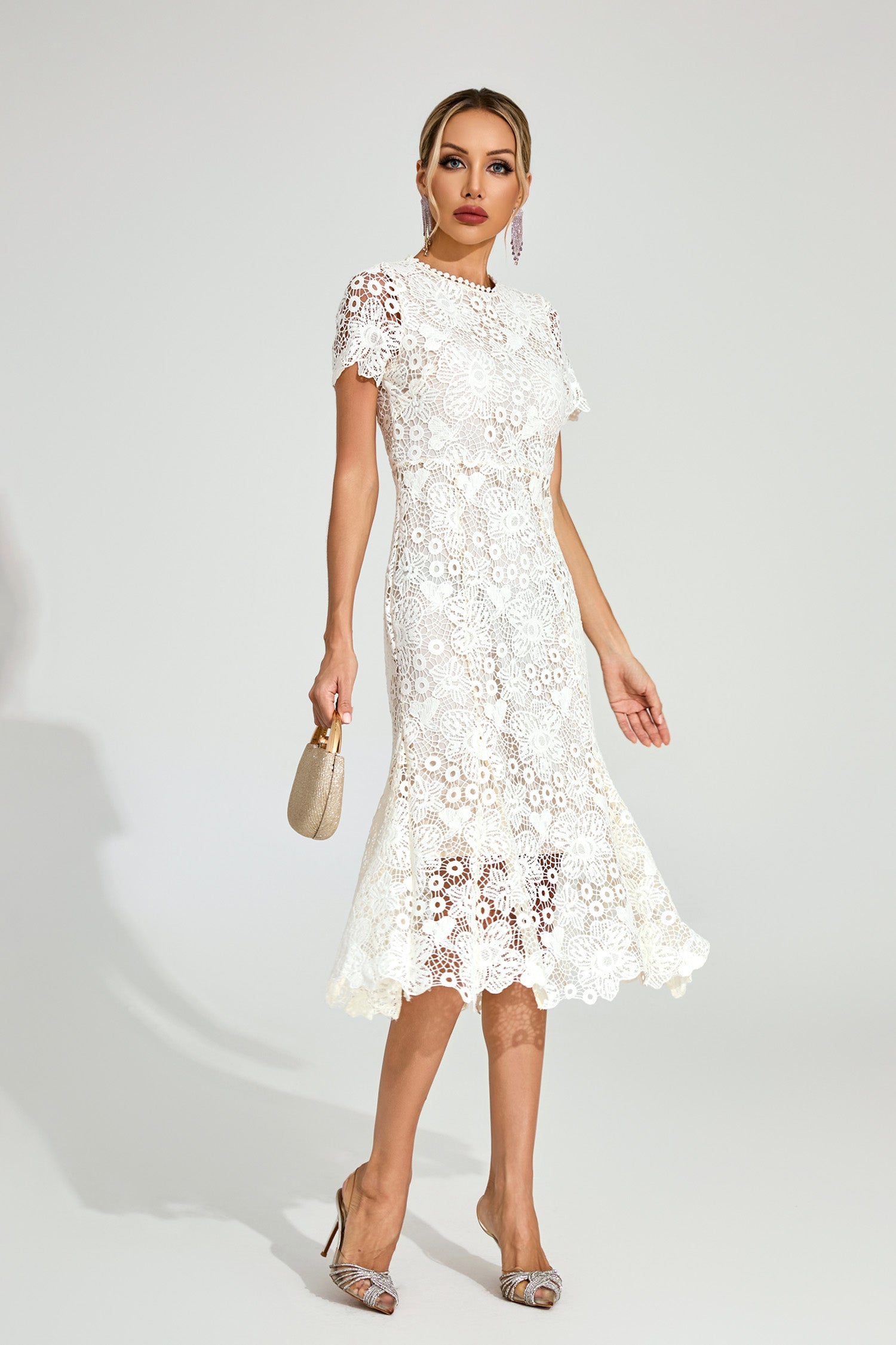 Daldris Lace Mermaid Dress In Apricot