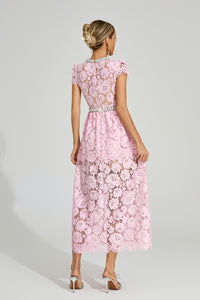 Fyraza Lace Embellished Maxi Dress In Pink