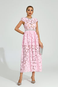 Fyraza Lace Embellished Maxi Dress In Pink