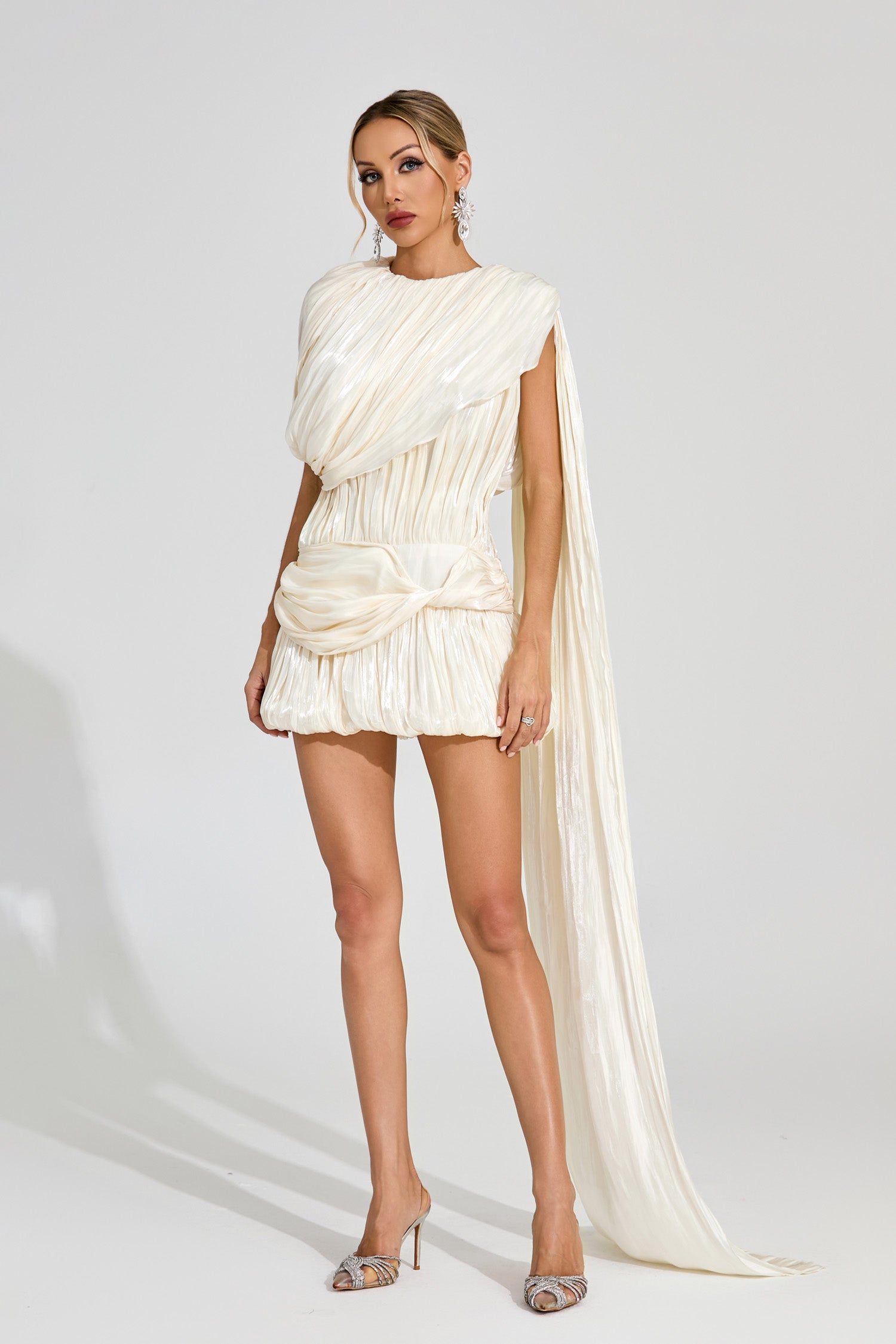 Dyvra Draped Mini Dress In Apricot