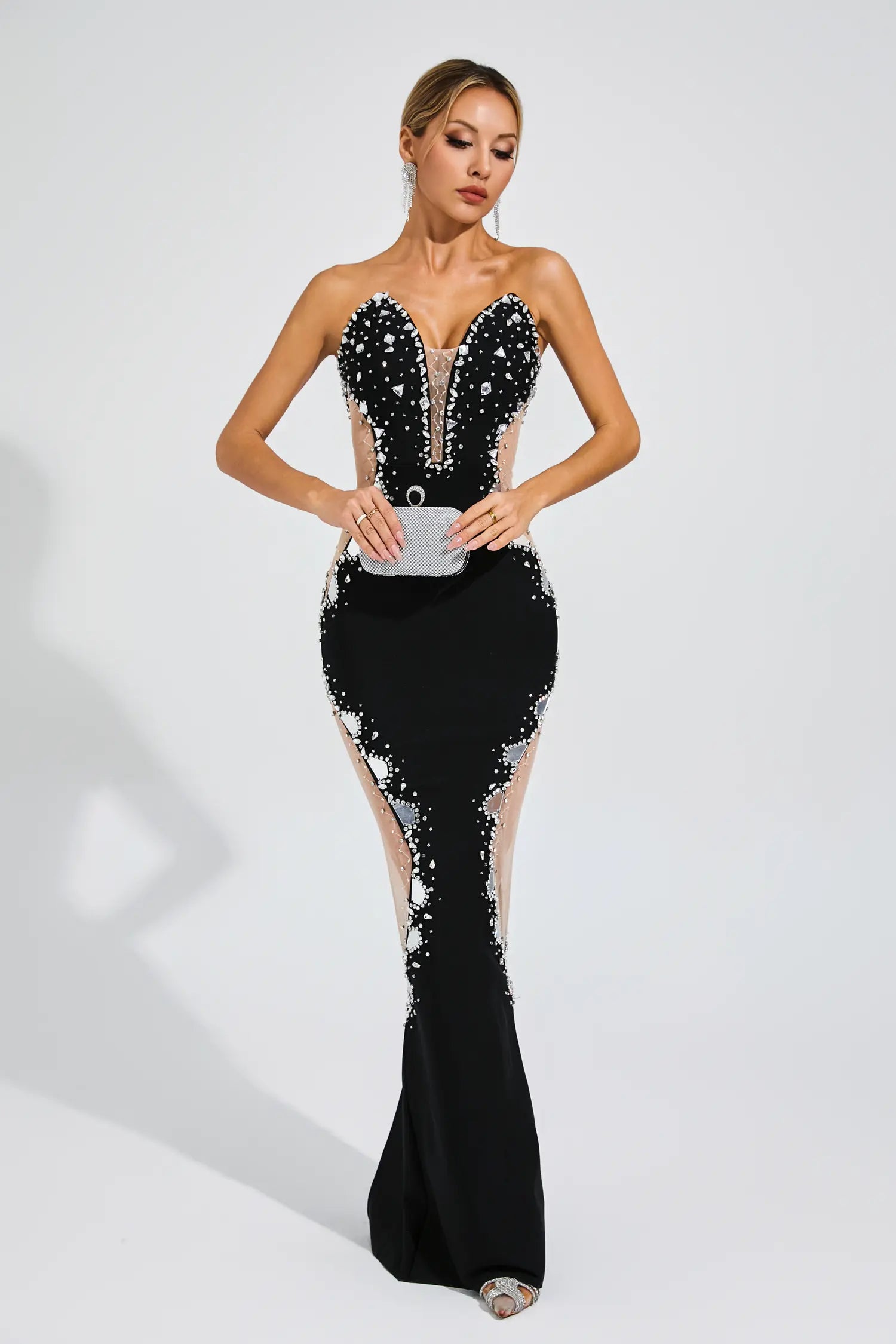 black mesh bandage dress Perrin Sleeveless Mesh Bandage Dress