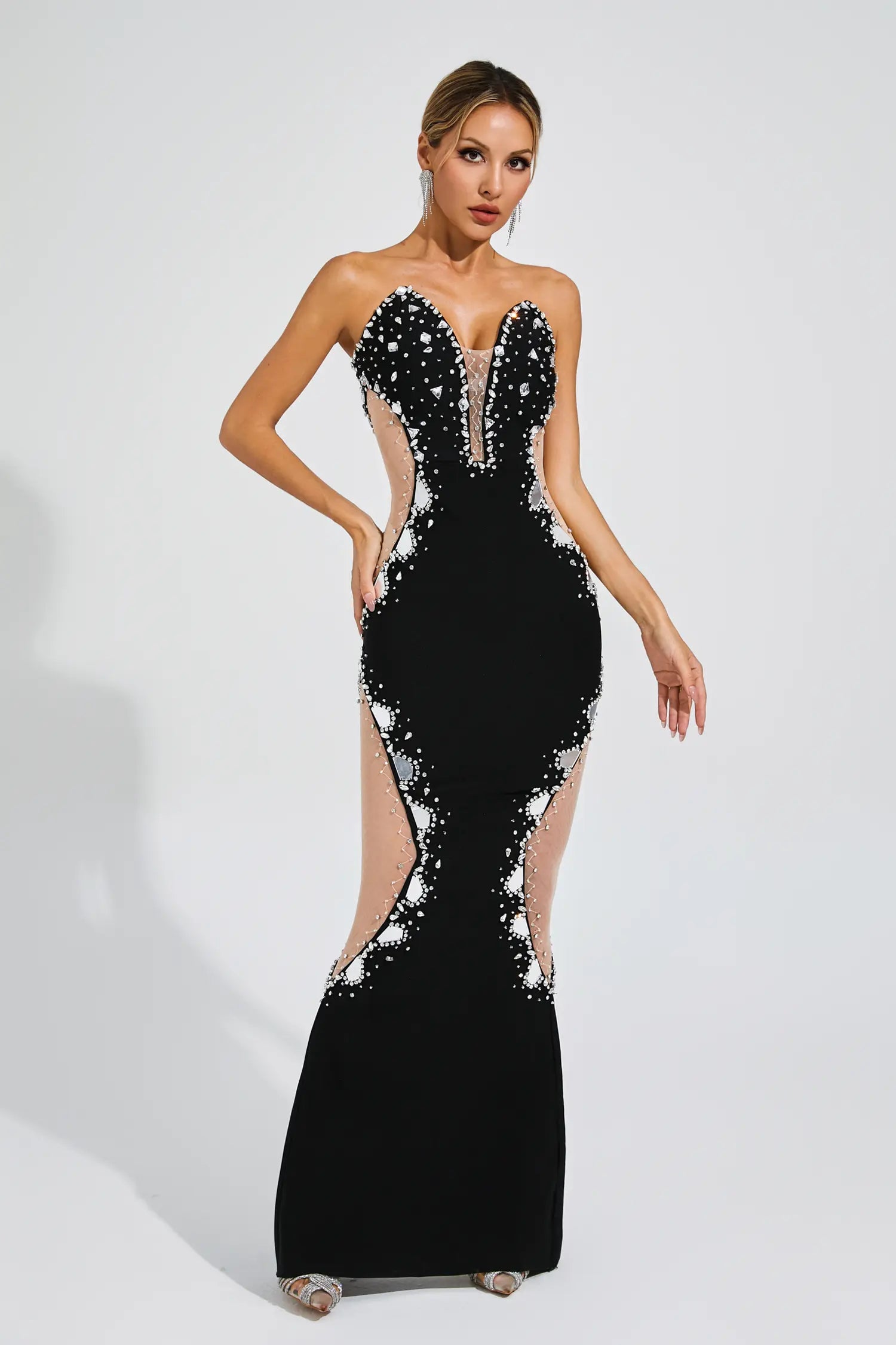 Stiorra Diamond Mesh Bandage Dress In Black Black / S Stiorra Diamond Mesh Bandage Dress In Black Black / S