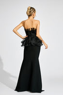 Feyren Peplum Evening Maxi Dress In Black