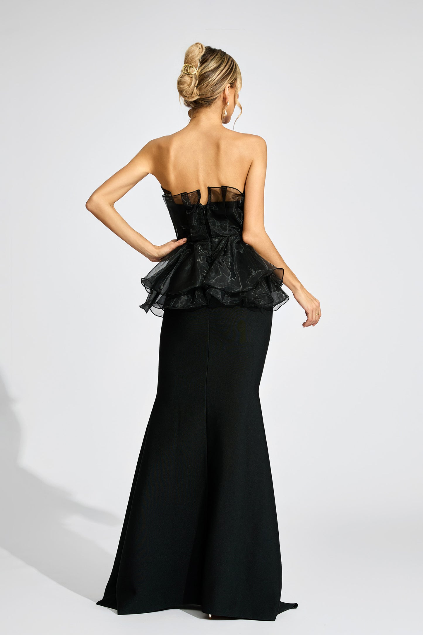 Feyren Peplum Evening Maxi Dress In Black