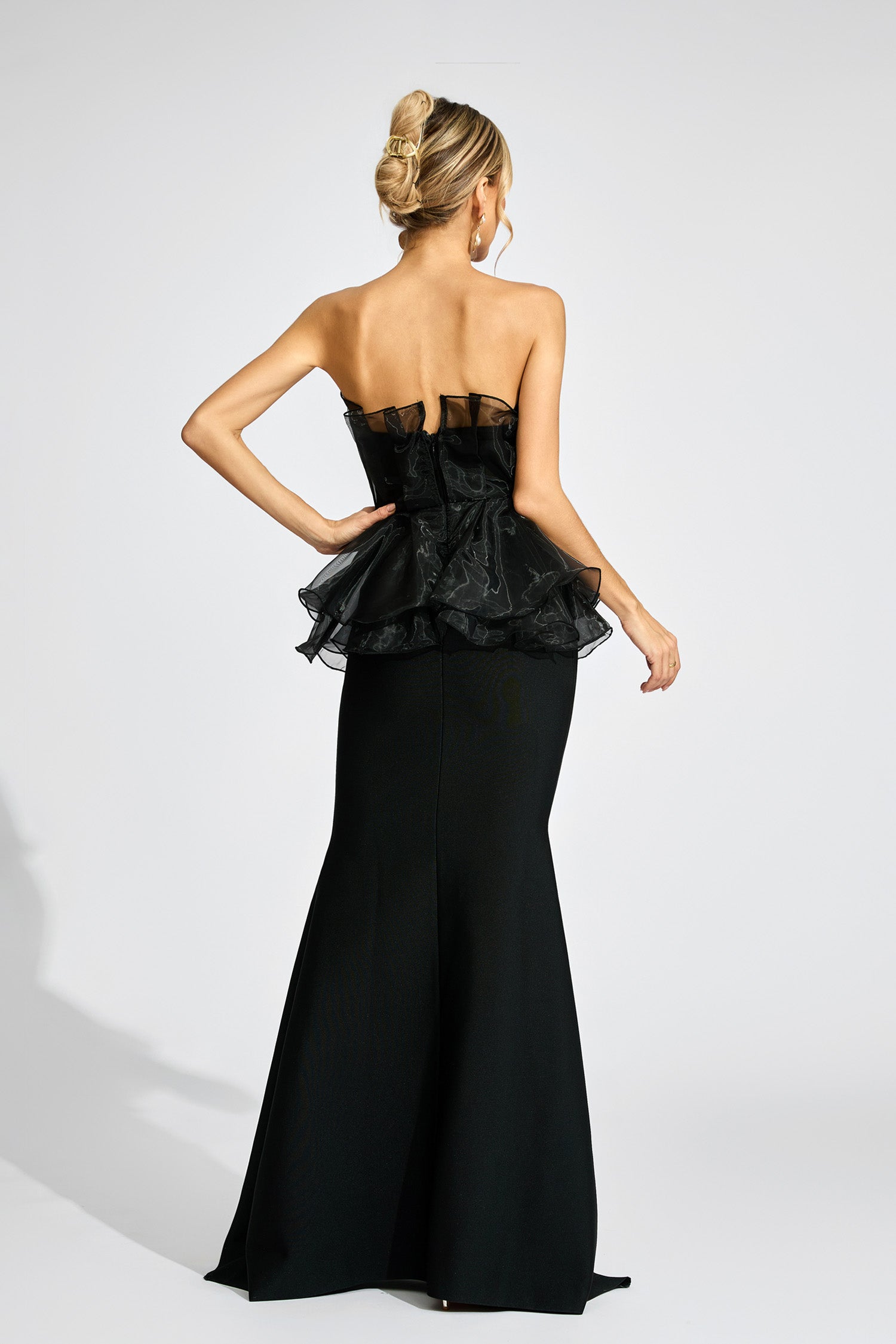 Feyren Peplum Evening Maxi Dress In Black