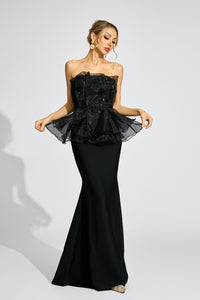 Feyren Peplum Evening Maxi Dress In Black