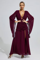 Golda Purple Ruched Wrap Maxi Dress