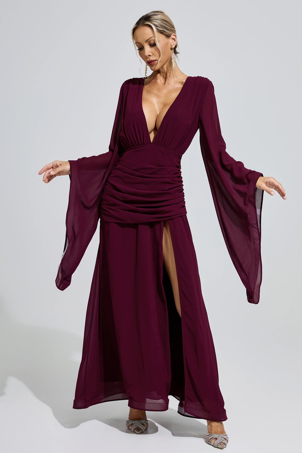 Golda Purple Ruched Wrap Maxi Dress