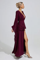 Golda Purple Ruched Wrap Maxi Dress