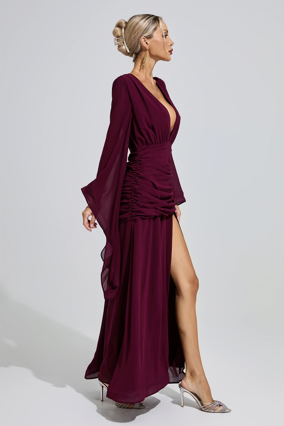 Golda Purple Ruched Wrap Maxi Dress