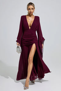 Golda Purple Ruched Wrap Maxi Dress