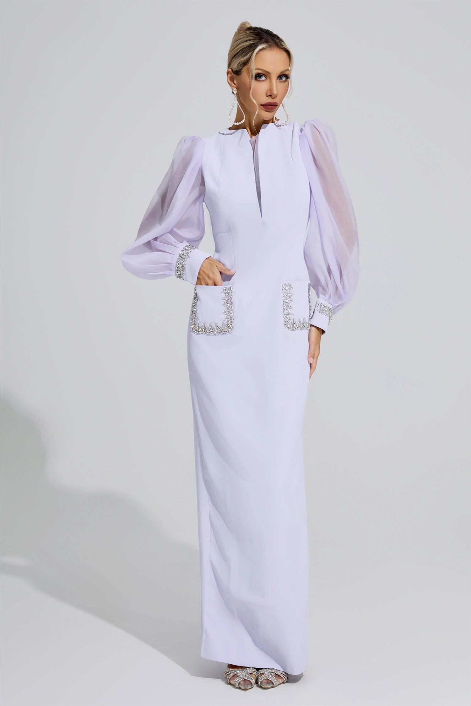 Fylorix Purple Balloon Sleeve Maxi Dress