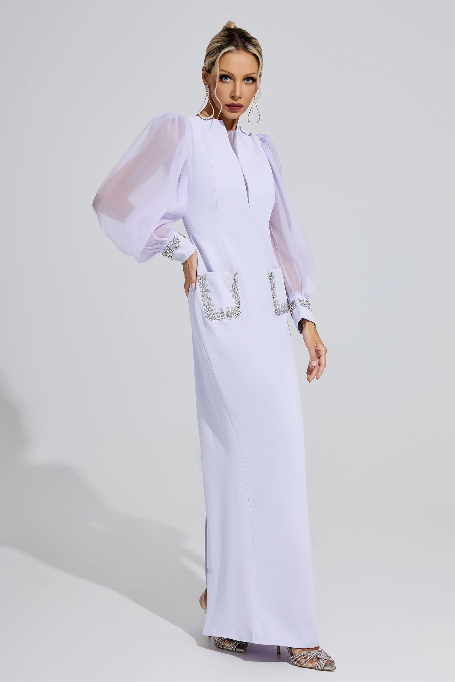 Fylorix Purple Balloon Sleeve Maxi Dress