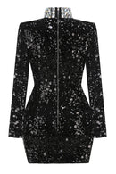 Hitka Rhinestone Sequin Embroidered Dress In Black