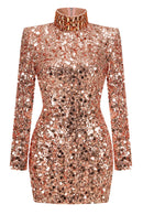 Hitka Rhinestone Sequin Embroidered Dress In Gold