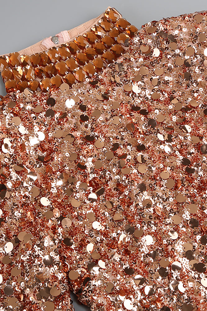 Hitka Rhinestone Sequin Embroidered Dress In Gold