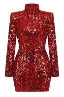 Hitka Rhinestone Sequin Embroidered Dress In Red