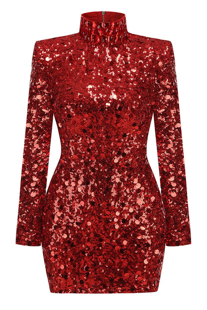 Hitka Rhinestone Sequin Embroidered Dress In Red