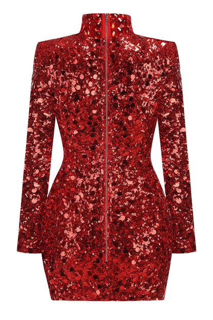 Hitka Rhinestone Sequin Embroidered Dress In Red