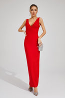 Pepita Backless V-neck Bandage Maxi Dress In Red