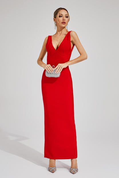 Tuttle Red Backless V-neck Bandage Dress
