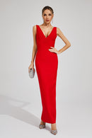 Tuttle Red Backless V-neck Bandage Dress