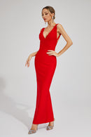 Pepita Backless V-neck Bandage Maxi Dress In Red