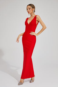 Pepita Backless V-neck Bandage Maxi Dress In Red