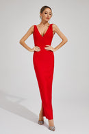 Pepita Backless V-neck Bandage Maxi Dress In Red