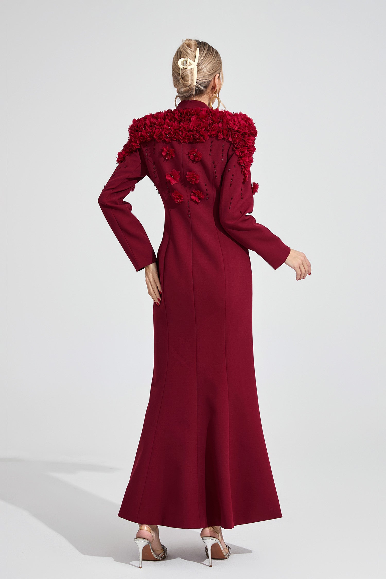 Vaeloric Wine Red Floral Maxi Dress