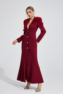 Vaeloric Wine Red Floral Maxi Dress