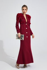 Vaeloric Wine Red Floral Maxi Dress