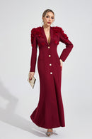 Vaeloric Wine Red Floral Maxi Dress