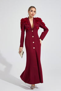 Vaeloric Wine Red Floral Maxi Dress