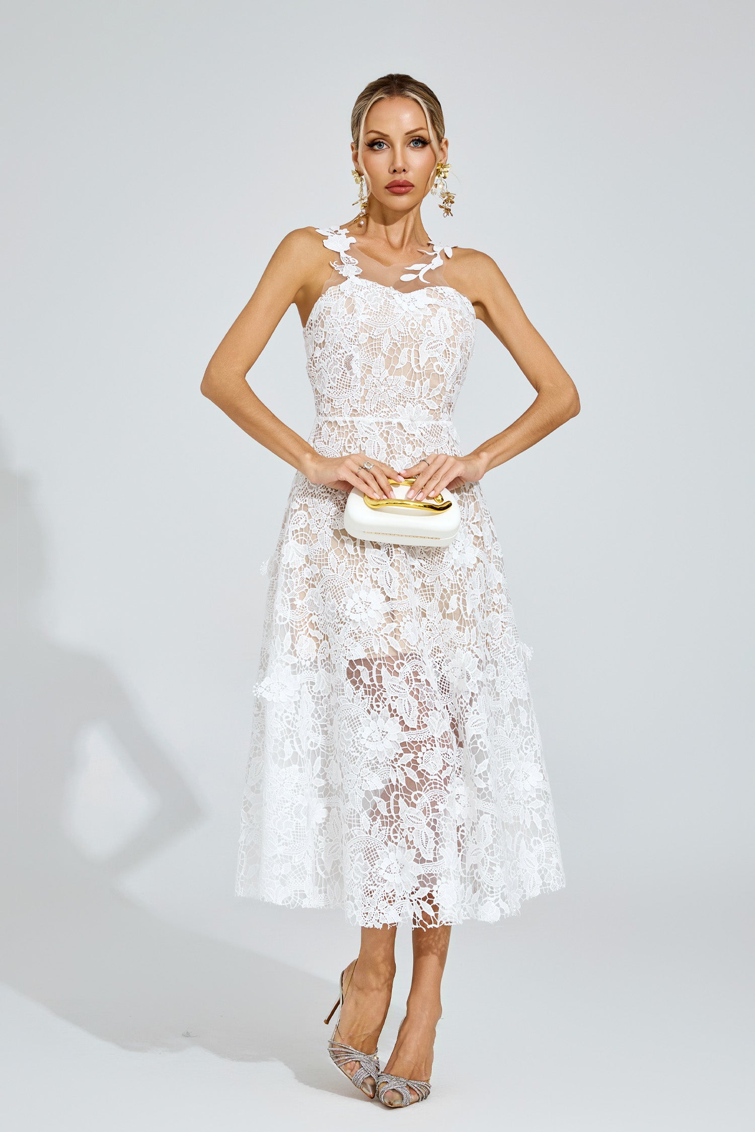 Dryssa Lace Midi Dress In White