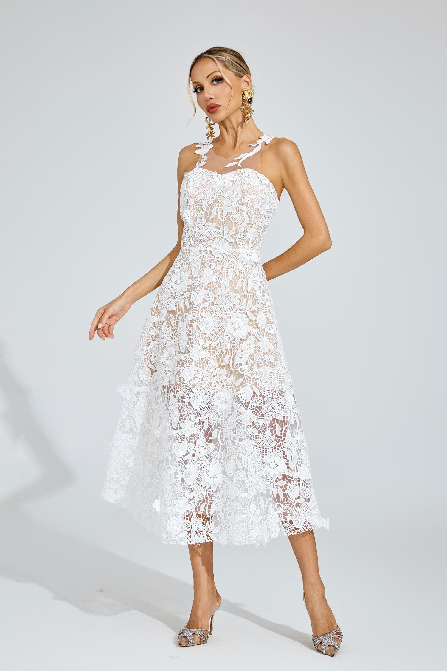 Dryssa Lace Midi Dress In White