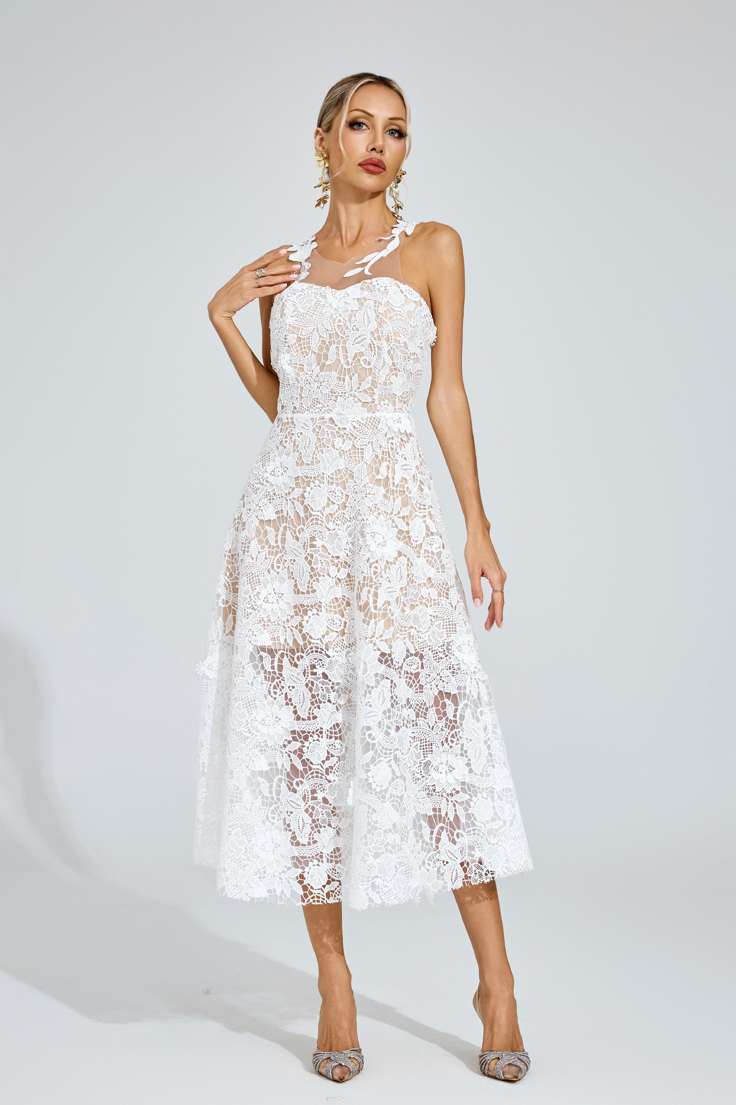 Dryssa Lace Midi Dress In White