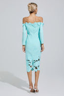 Givessa Green Off-Shoulder Embroidered Midi Dress