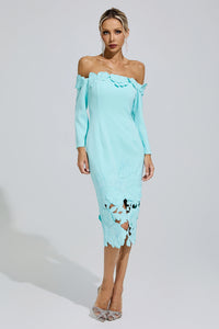 Givessa Green Off-Shoulder Embroidered Midi Dress