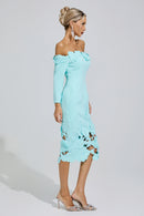 Givessa Green Off-Shoulder Embroidered Midi Dress