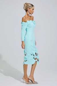 Givessa Green Off-Shoulder Embroidered Midi Dress
