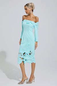 Givessa Green Off-Shoulder Embroidered Midi Dress