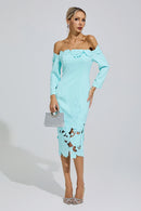 Givessa Green Off-Shoulder Embroidered Midi Dress