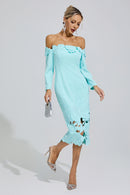 Givessa Green Off-Shoulder Embroidered Midi Dress